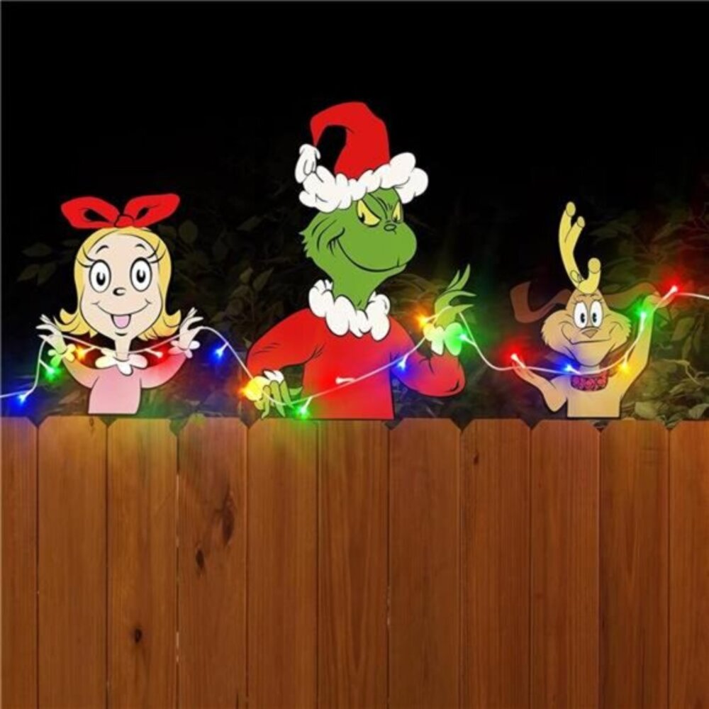 3 Pcs‎ Christmas Fence Decorations Outdoor Light Up Christmas Yard Decorations
